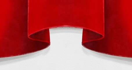 Elegant red ribbon fabric wave background on white paper texture. Suitable for Indonesian independence day, frame border, greeting cards, and announcement banners © Wahyu