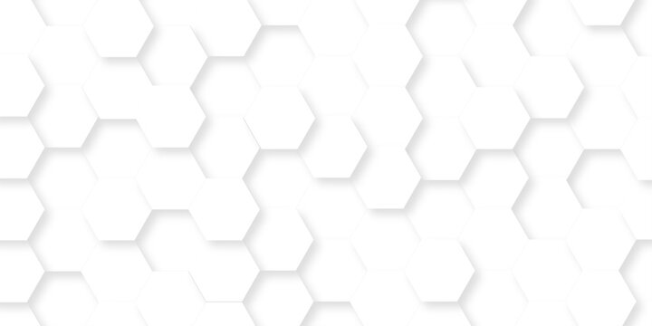 White hexagon bee cube element grid tiles emboss seamless pattern white paper texture futuristic business. vector honeycomb web banner texture background.