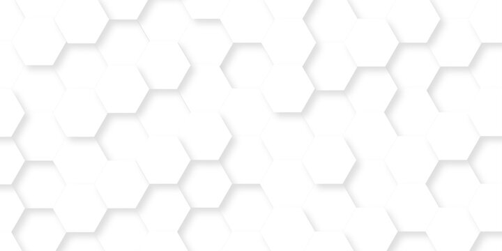 White hexagon bee cube element grid tiles emboss seamless pattern white paper texture futuristic business. vector honeycomb web banner texture background.