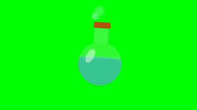 Animated Green Screen Potion Bottle with Bubbling Liquid Effect.