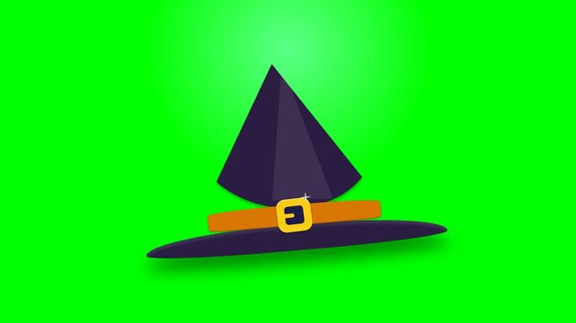 Animated Purple Witch Hat Floating on Green Screen Background.