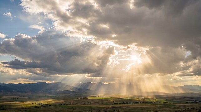 Sunbeams breaking through clouds with light rays