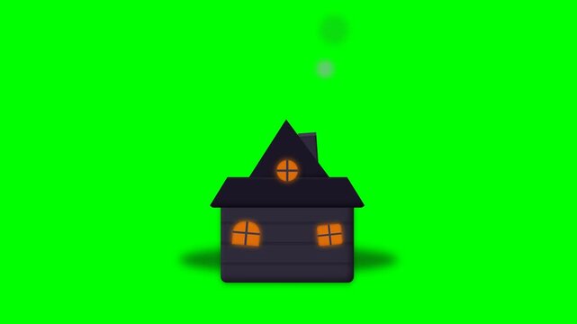 Animated Spooky Haunted House with Rising Smoke on Green Screen.