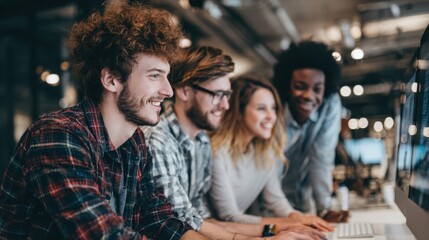 Obraz premium Group of young people working together. Creative business people in modern office