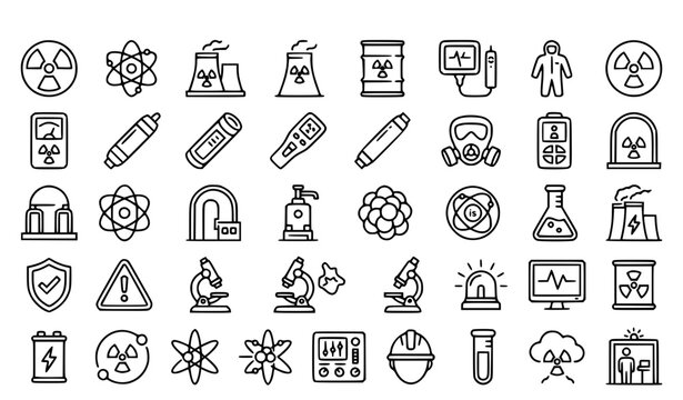 Set of 30 Nuclear Energy and Radiation Outline Icons Editable Stroke Linear Vector Collection