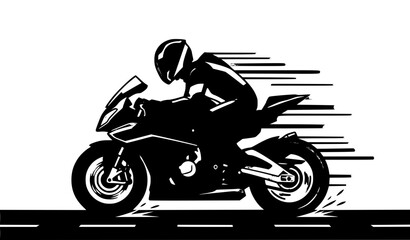 High Speed Motorcycle Rider on Asphalt Road Clean Flat Vector Illustration © Shultana