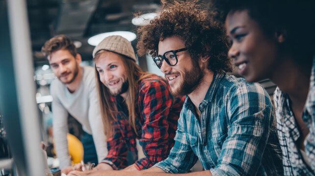 Group of young people working together. Creative business people in modern office