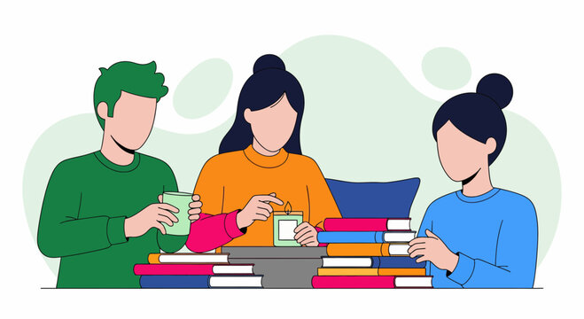 A few pals have a calm zen time with books tea and light at home