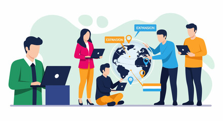 Fototapeta premium Team Plan New Market Map World Sale Goal Data Growth Idea Web Site Biz Net Link