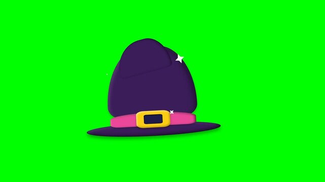 Animated Purple Witch Hat with Pink Band on Green Screen Background.