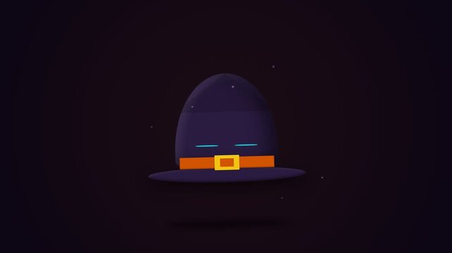 Animated Halloween Witch Hat with Glowing Eyes Floating in Dark Background.