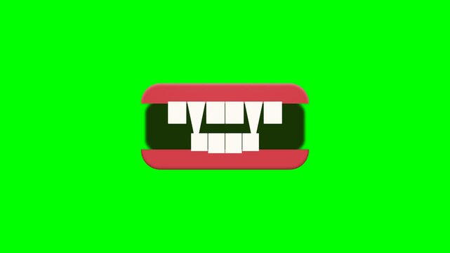 Animated Vampire Mouth Talking on Green Screen Background.