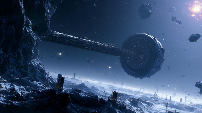 Advanced space mining operation extracting resources from an asteroid (3)