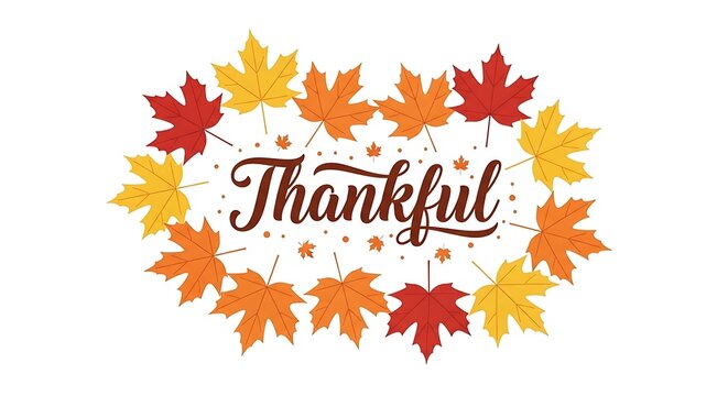 Grateful autumn leaves with thankful message graphic.