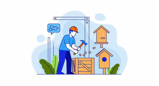 A man builds a bird house to give a home to a bird of peace