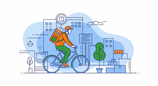 Fast Bike Mail Man Ship Box Job City Road Ride Pack Work App Map Fast