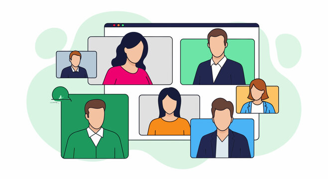 Virtual team meeting online via video conference for remote business work communication digital workspace technology internet connectivity corporate