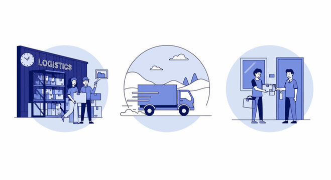 Winter logistics shipping warehouse storage truck delivery courier mail parcel supply chain business transport management industry service