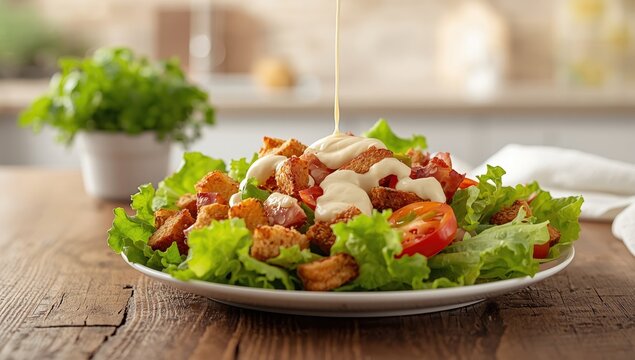 Nutritious BLT Salad with Croutons and Dressing