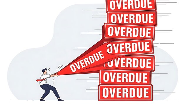 Businessman running with overdue debt concept.
