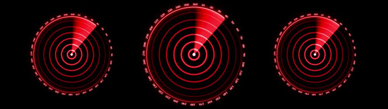Red radar screen scanning animation, futuristic digital sonar interface, military surveillance hud loop for sci-fi technology projects