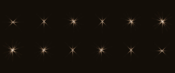Golden fash light vector set on black background. Sparkle shining magic holiday starlight. Festive glow yellow flashing lights collection. © bayu