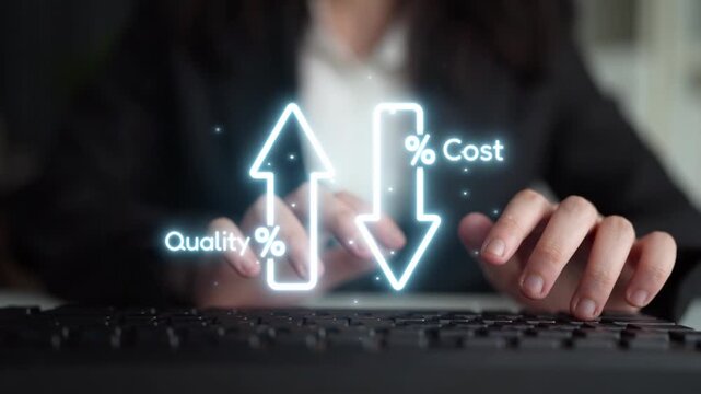 Business concept showing cost reduction and quality increase using Lean, Six Sigma, and Total Quality Management (TQM) to enhance efficiency, value, and customer satisfaction. Muxer