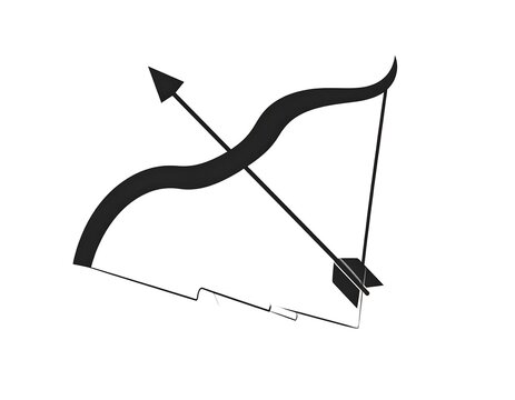 A minimalist illustration of a bow and arrow