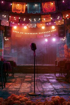 Day of the Dead Karaoke Venue with Festive Lights