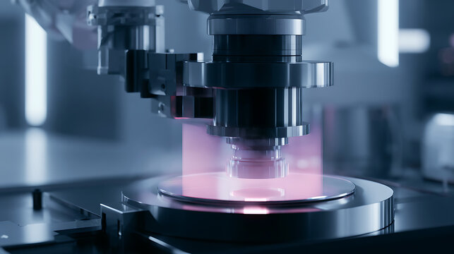 Robotic arm placing silicon wafer into a plasma etching machine