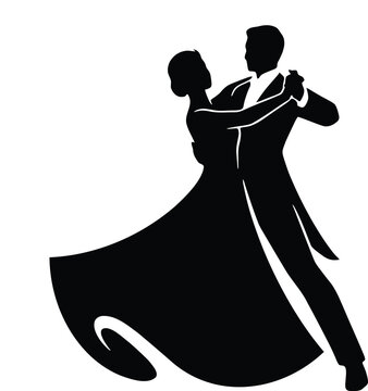 Elegant couple dancing ballroom dance silhouette artistic graceful movement vector illustration design