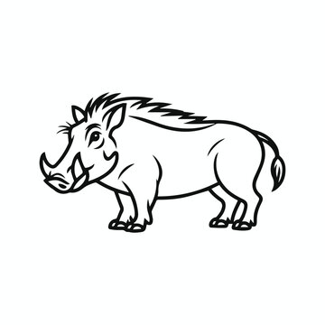 African Warthog Outline Vector Illustration for Wildlife, Safari, Nature and Animal Design