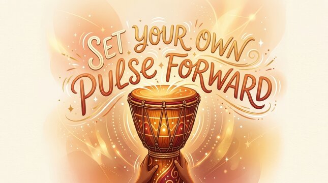 Set your own pulse forward - rhythmic drum with motivational message and abstract light effects