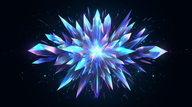 ホログラフィッククリスタルの雪の結晶 幻想的に輝く抽象ライトアート背景