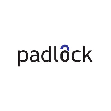 Minimal padlock logotype in flat vector style. Modern security-themed typography with an integrated lock concept, ideal for cybersecurity, software, locksmith services, digital protection, and corpora