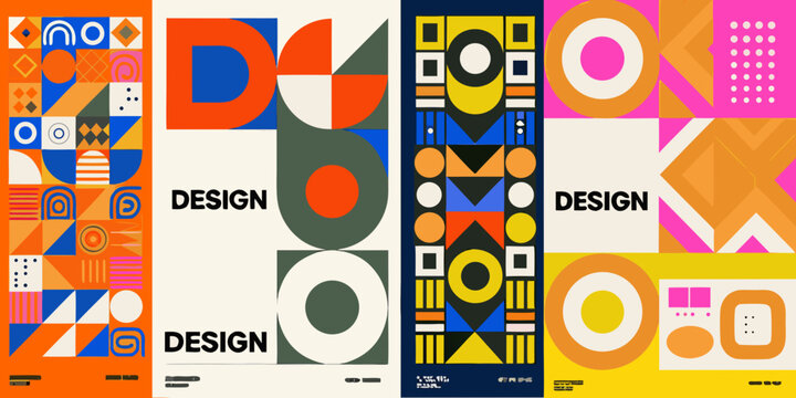 modern abstract geometric posters with overlapping shapes and bold colors design pattern artwork graphic contemporary visual composition square triangle circle