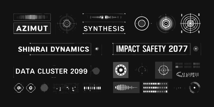 futuristic technology logos collection black and white vector badges icons symbols design graphic elements science innovation future digital interface concept