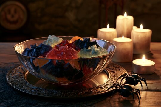 Gummy Bat Candies Displayed with Halloween Candles
