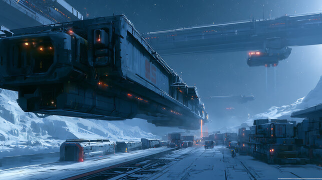 Cargo shuttles unloading precious metals mined from the asteroid belt (1)