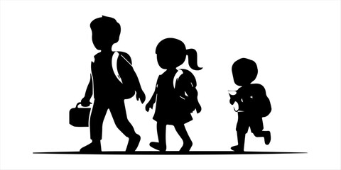 School children silhouette collection with backpack students reading walking running learning studying and friendship poses isolated vector set for education and childhood