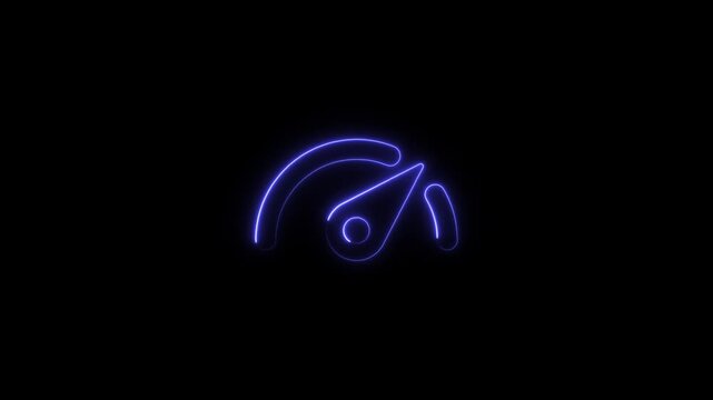 Neon speedometer gauge animation, digital performance and loading progress concept glowing