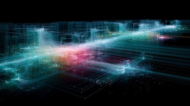 High level overview of AI data center network connections showing lines of communication