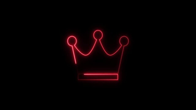 Red neon crown pulsing animation on black background, for royalty and, success themes, glowing
