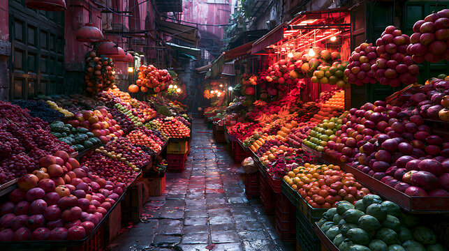 Vibrant street markets from different countries representing global trade diversity (3)