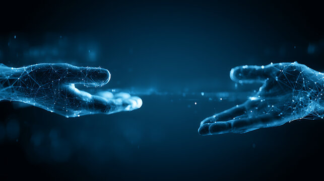 A close-up of hands using blockchain technology for international transactions