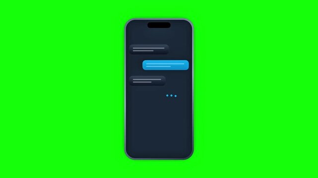 Animated smartphone screen displaying text messages on green screen background