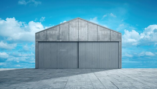 metal shed and azure sky.