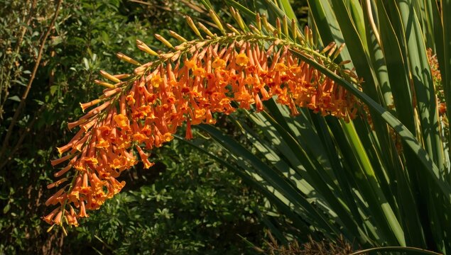 Kalanchoe Delagoensis, also known as the chandelier plant or mother of millions, is a succulent featuring clusters of vibrant orange flowers.