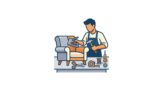 Man cleaning a couch upholstery.