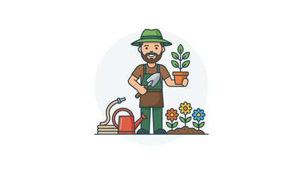Fototapeta premium Man Holding Potted Green Plant Outdoors.